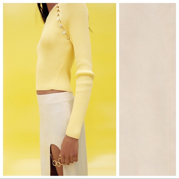 NWT. Zara 100% Linen Cream Cut out High-waist Midi Skirt. Size XS, S, M, L. - Picture 2 of 7